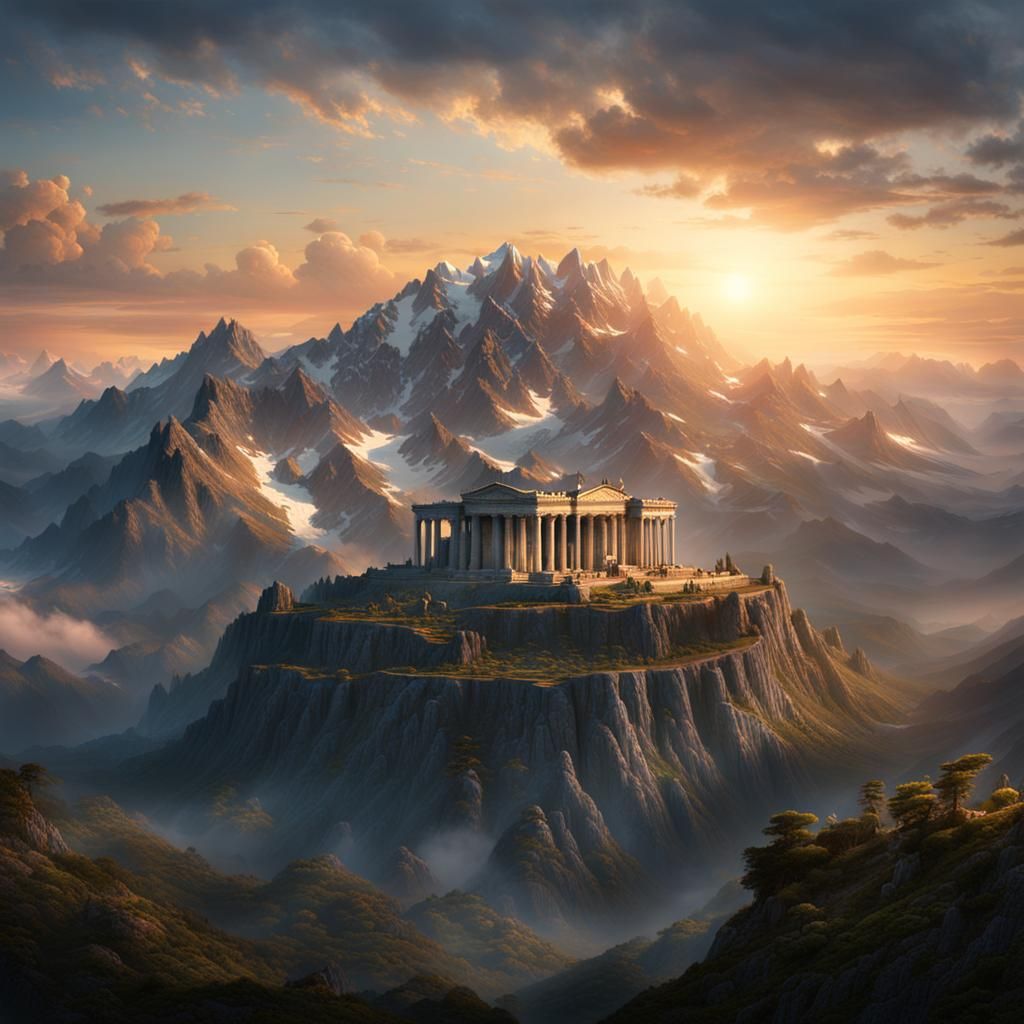 Mount Olympus at Dawn: Epic Digital Matte Painting