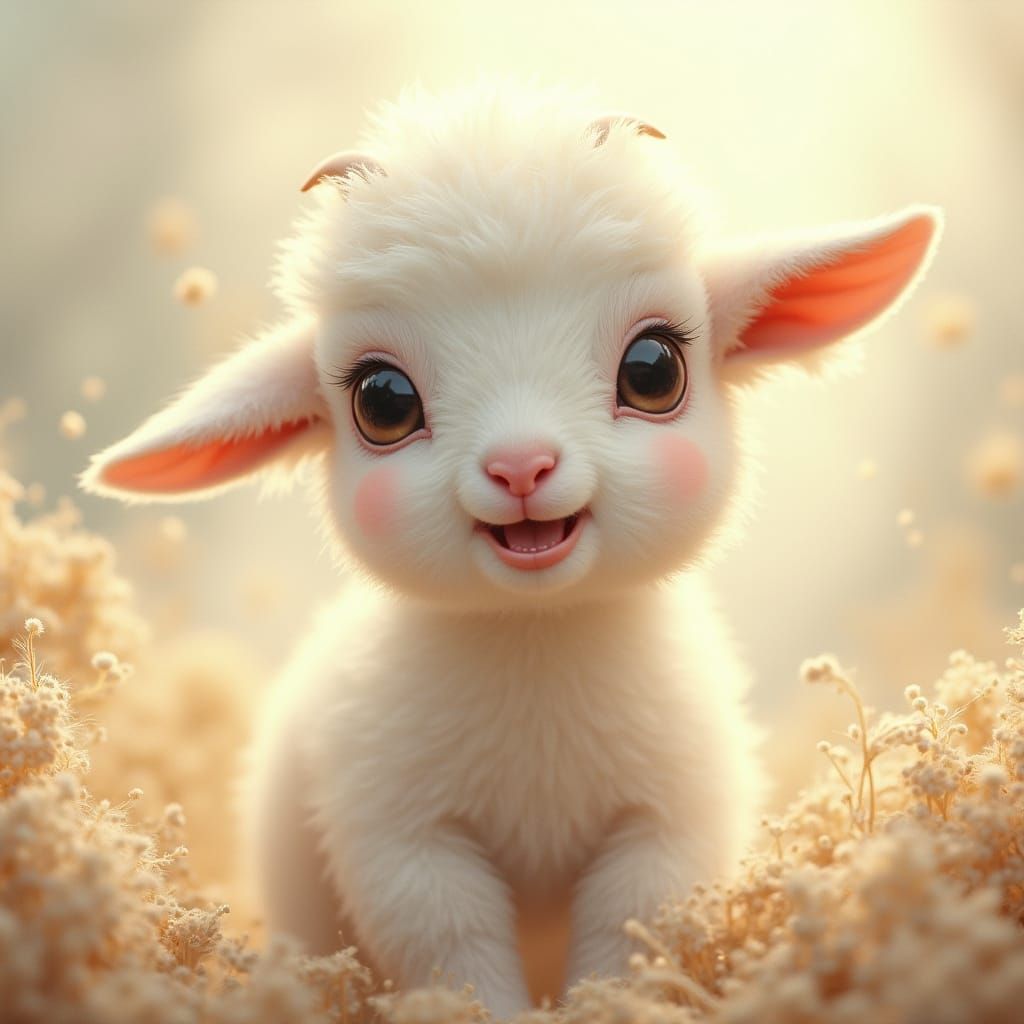 Surreal, Ultra Cute Baby Goat in Dreamy Wonderland