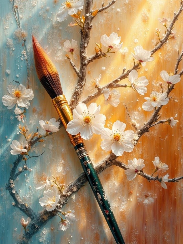 Melting Brush Reveals Sunlit Cherry Blossoms