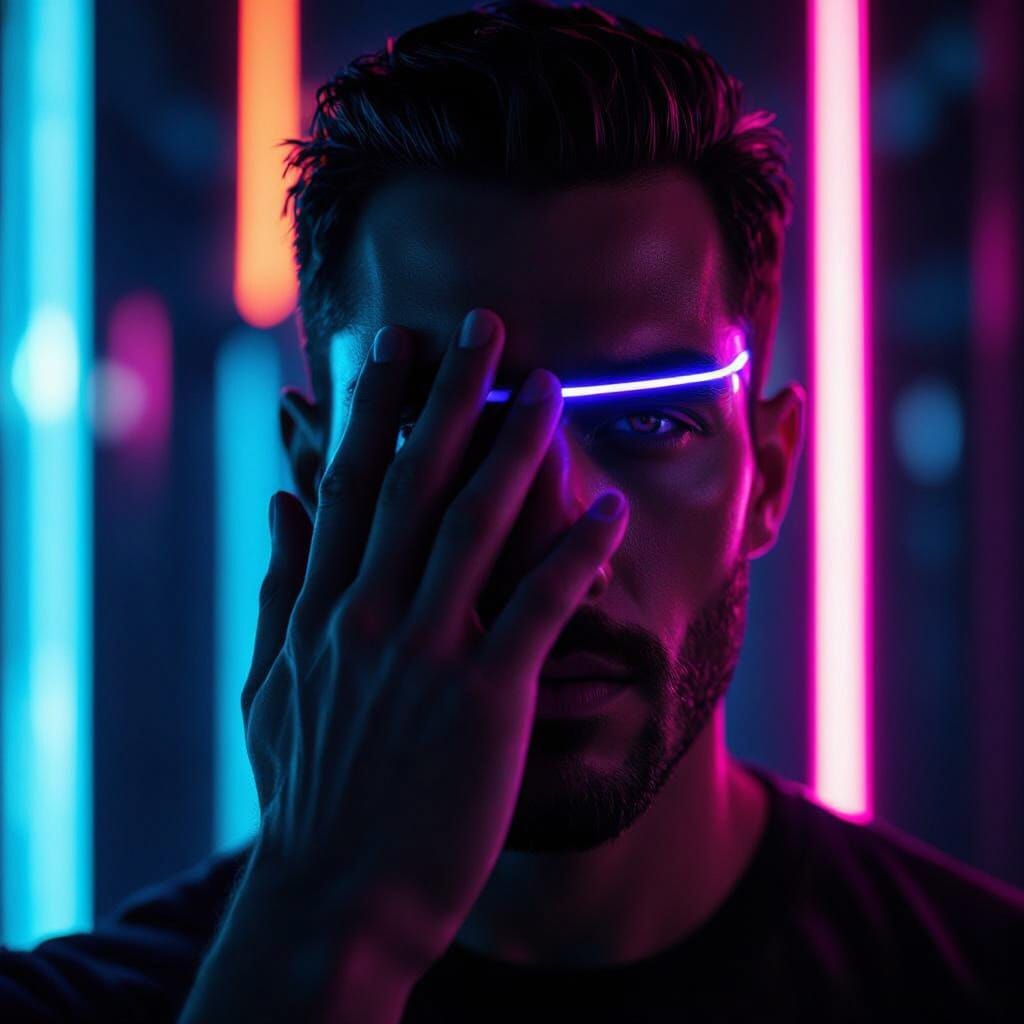 Cyberpunk Man Portrait in Neon Light