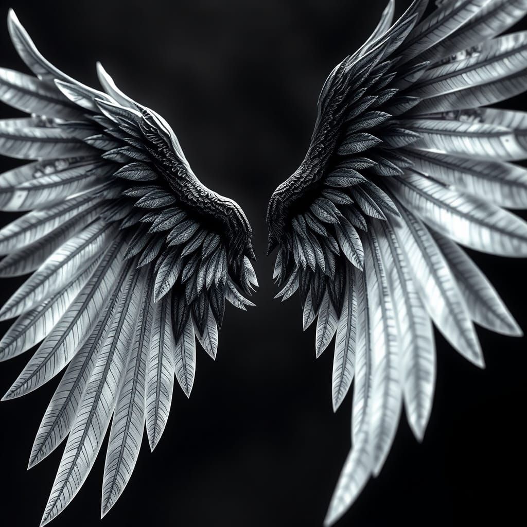 Ethereal Black and White Wings in 3D Digital Art