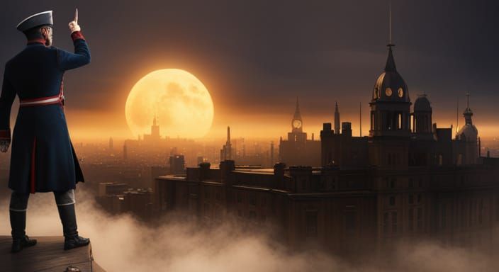 Imperial Navy Officer and Pirate Airship Over London