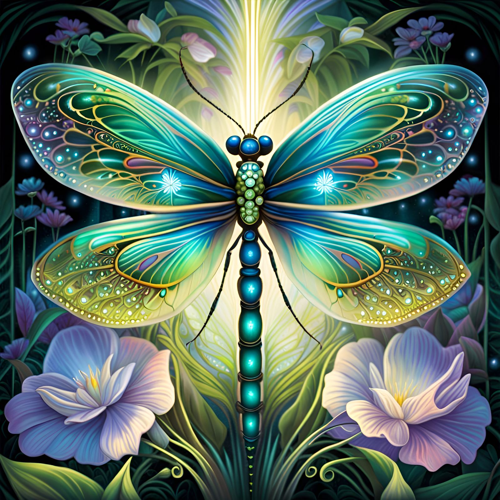 Elegant Dragonfly with Luminous Wings in Digital Art