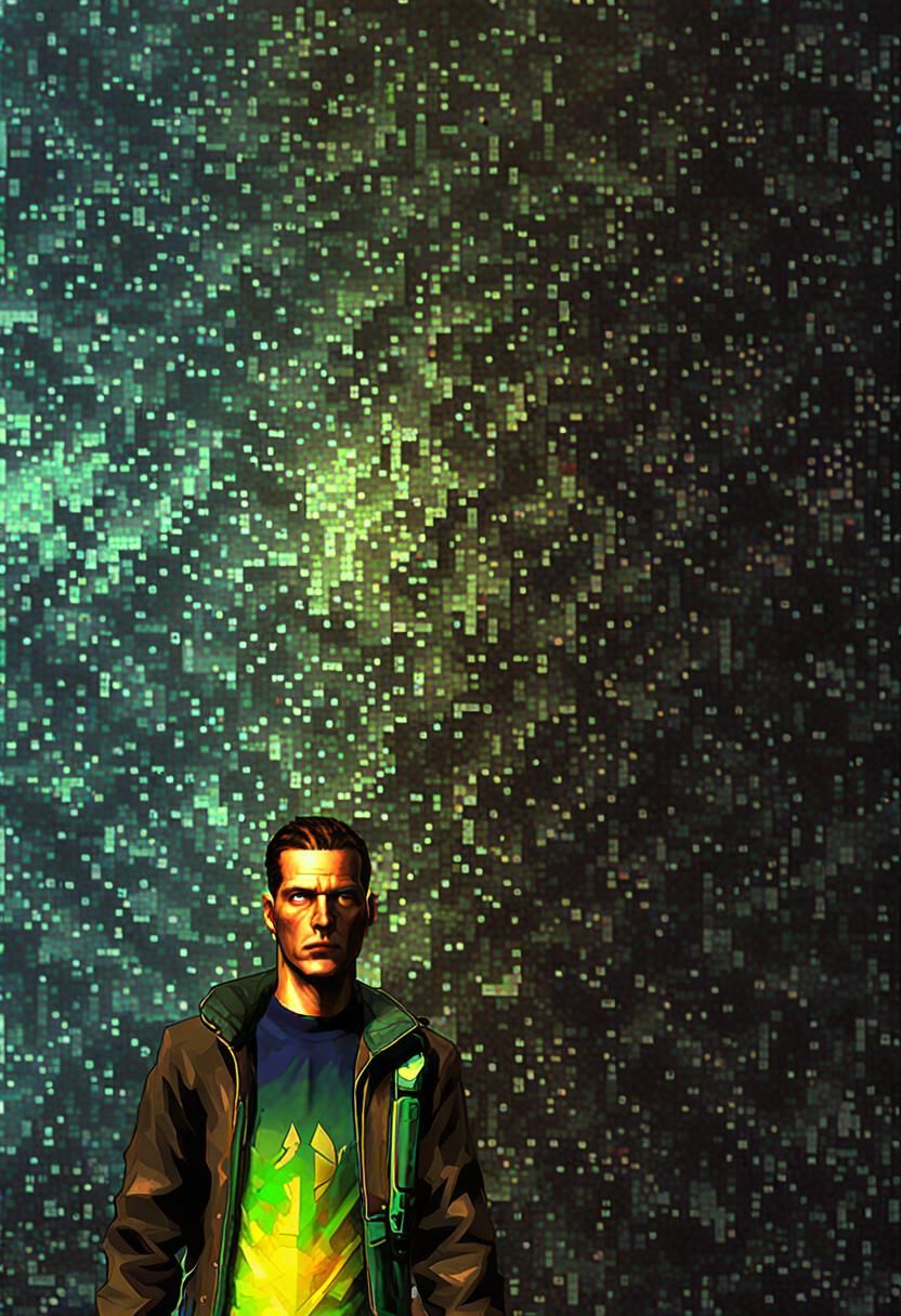 Pixelated Glitch Art Close-Up in Retro 3D Style