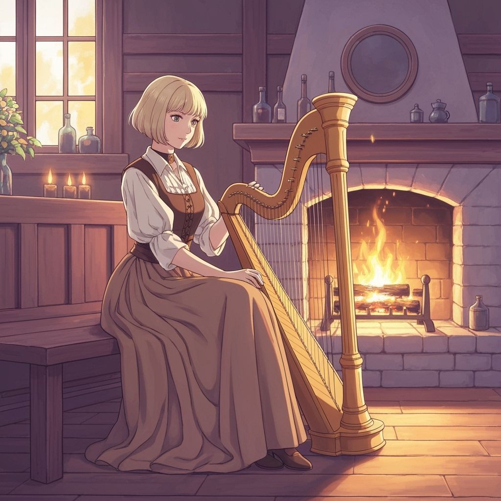 Renaissance Bard by Tavern Fire, Ghibli Style