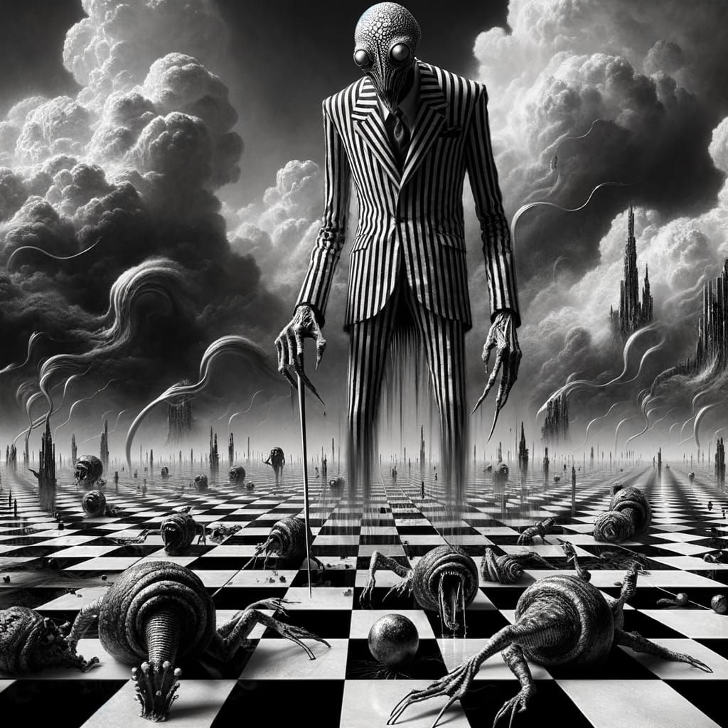 Gigantic Frog Creature in Distorted Landscape