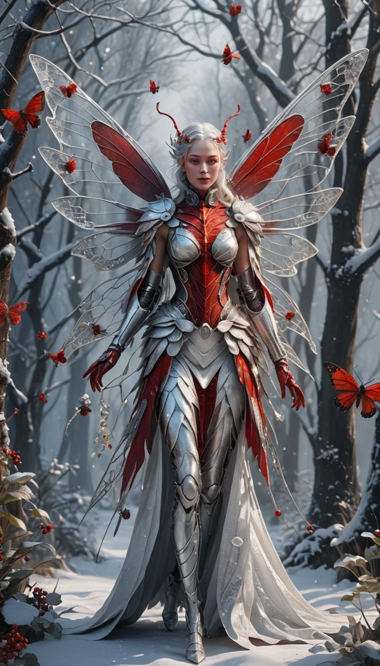 Winter Fairy with Insect Wings: Fantasy Art