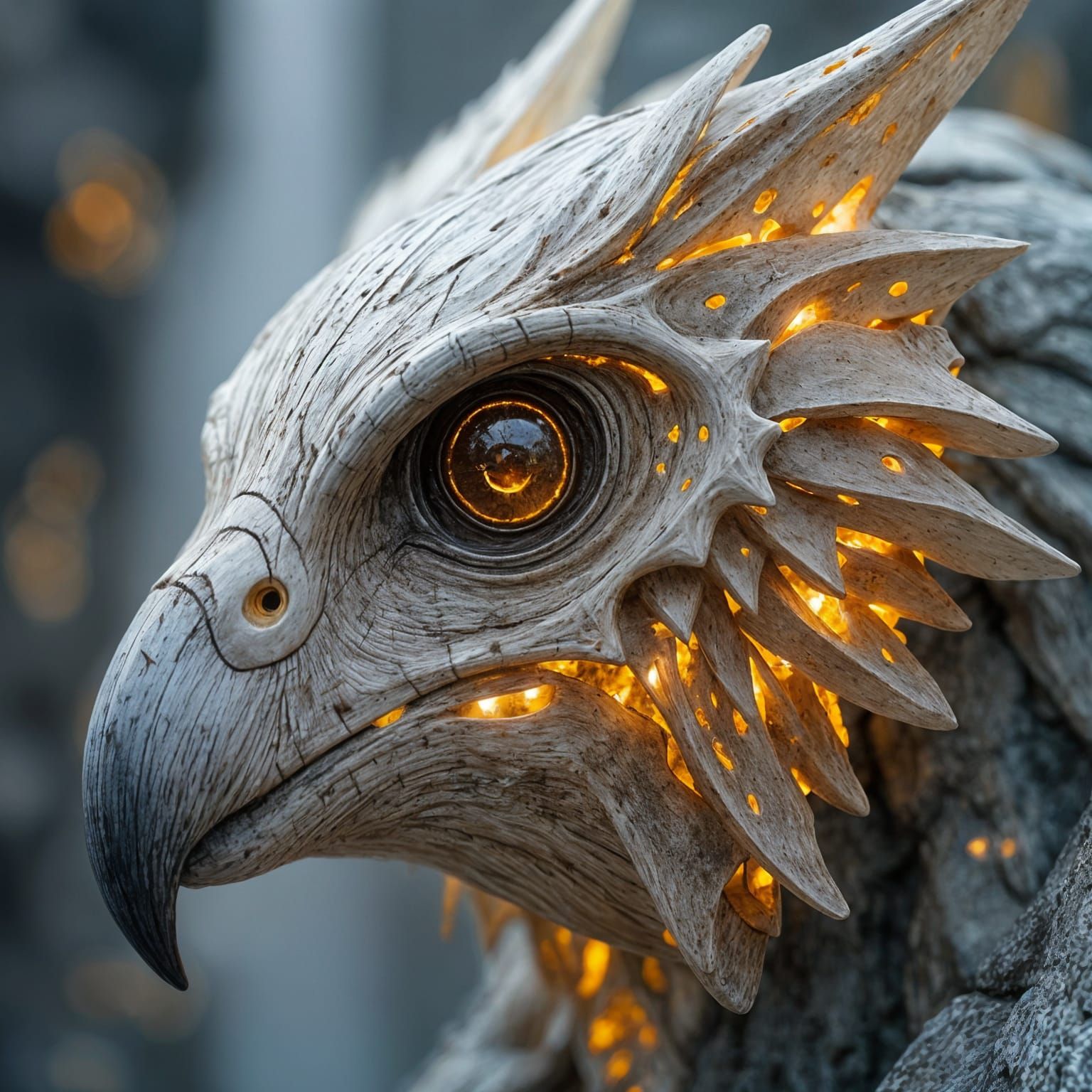 Hawk Mask Carved from Bone and Amber