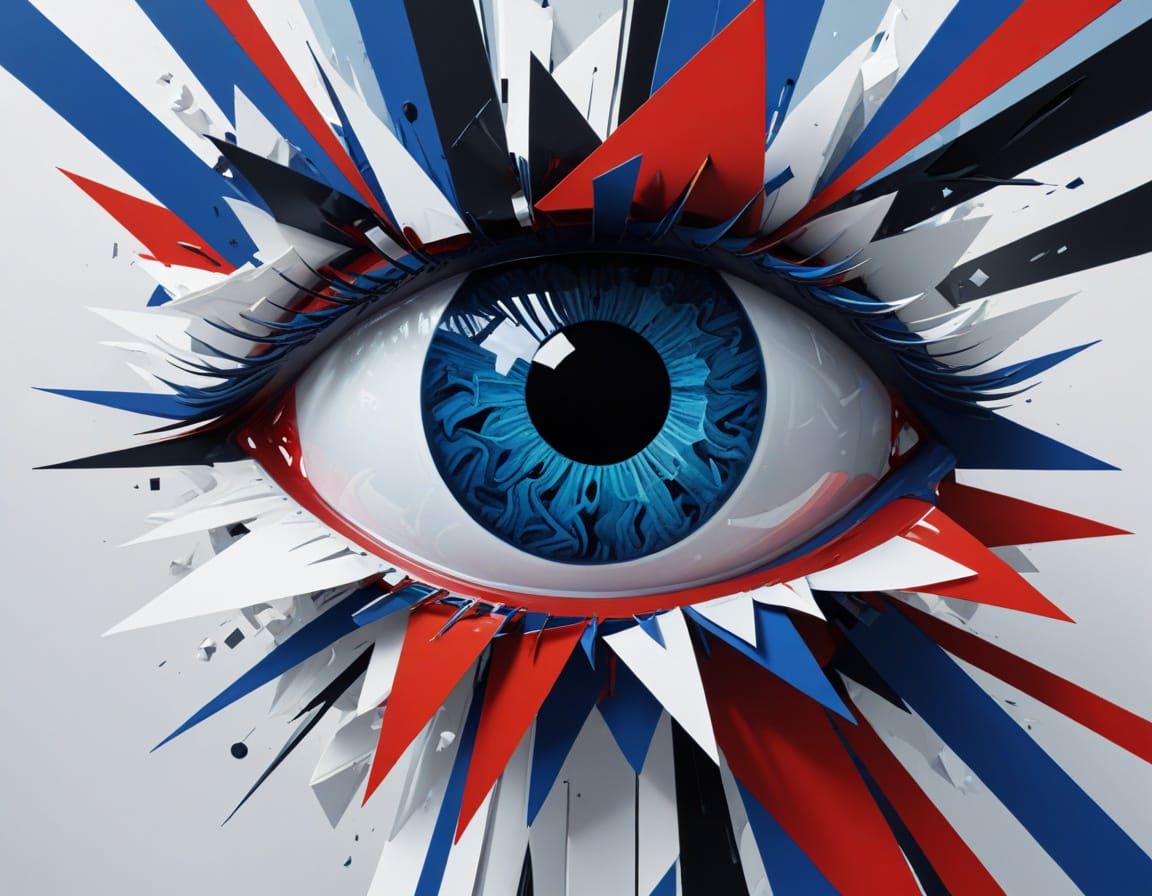 Vibrant Cubist Eye in Futuristic Blue Hues
