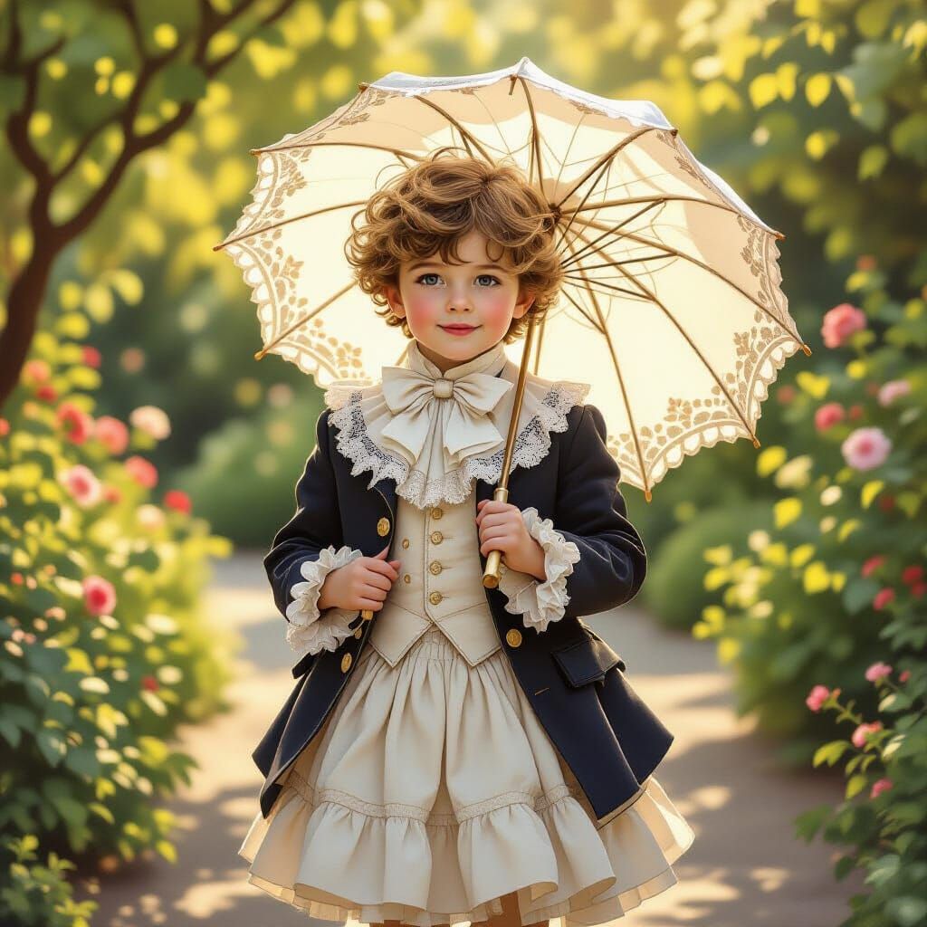 Victorian Boy in Petticoat and Parasol