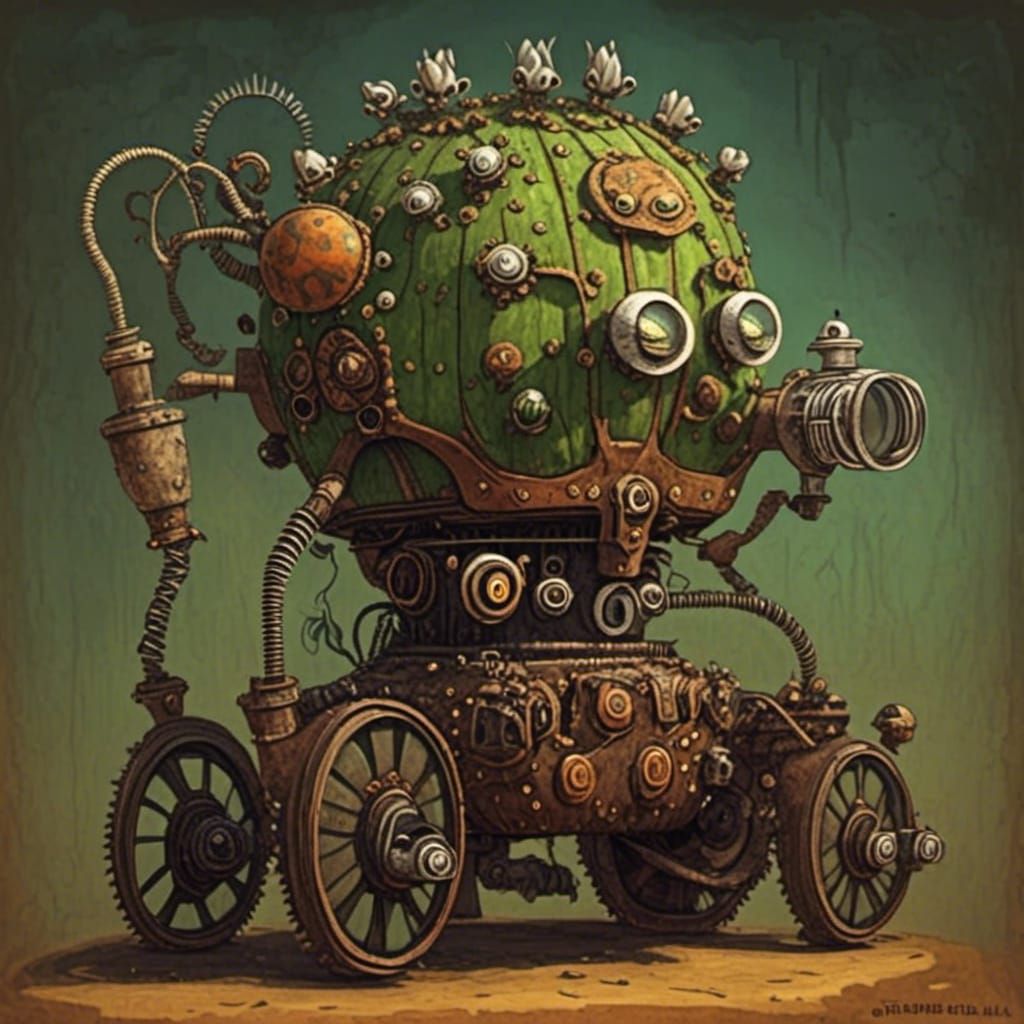 Steampunk Engine with Cactus Design