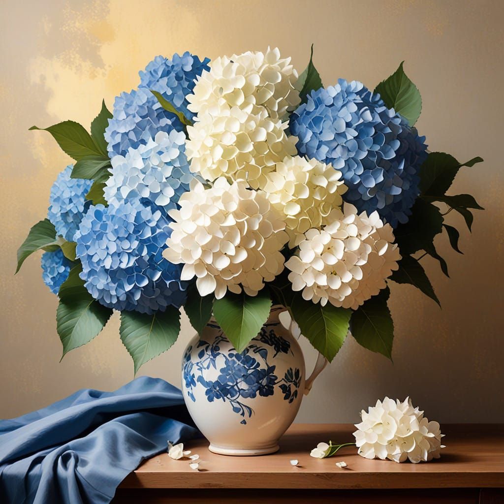 Blue Hydrangeas in Joyful Van Gogh Style