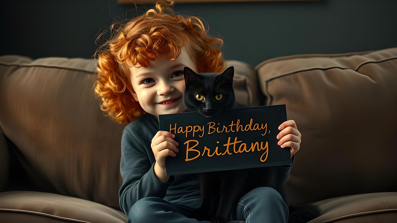 Girl with Cat Celebrates Birthday in Matte Painting