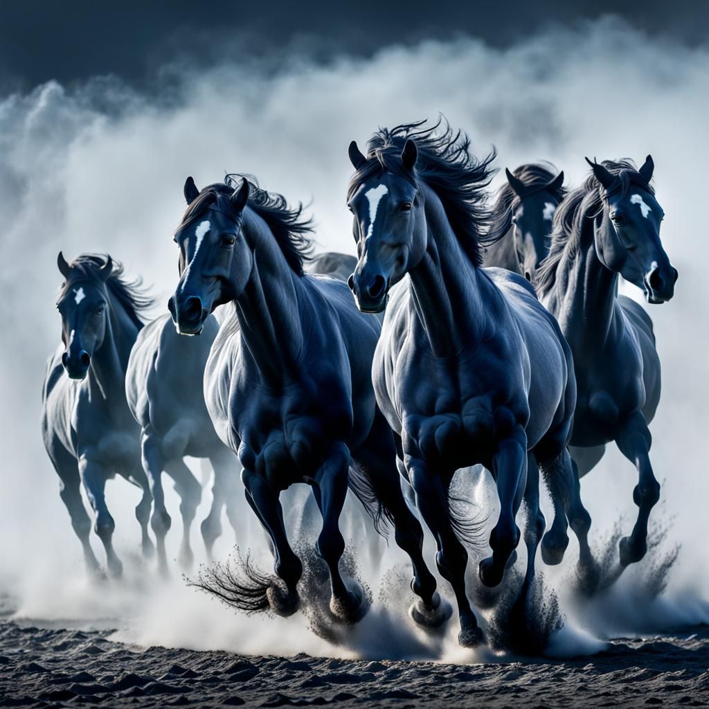Mist Horses Emerge from Ocean Wave