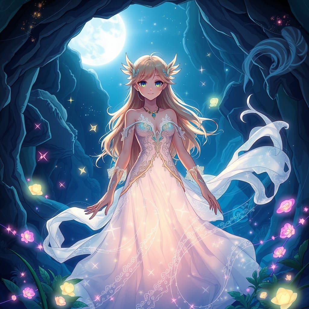 Celestial Water Nymph in Anime Style