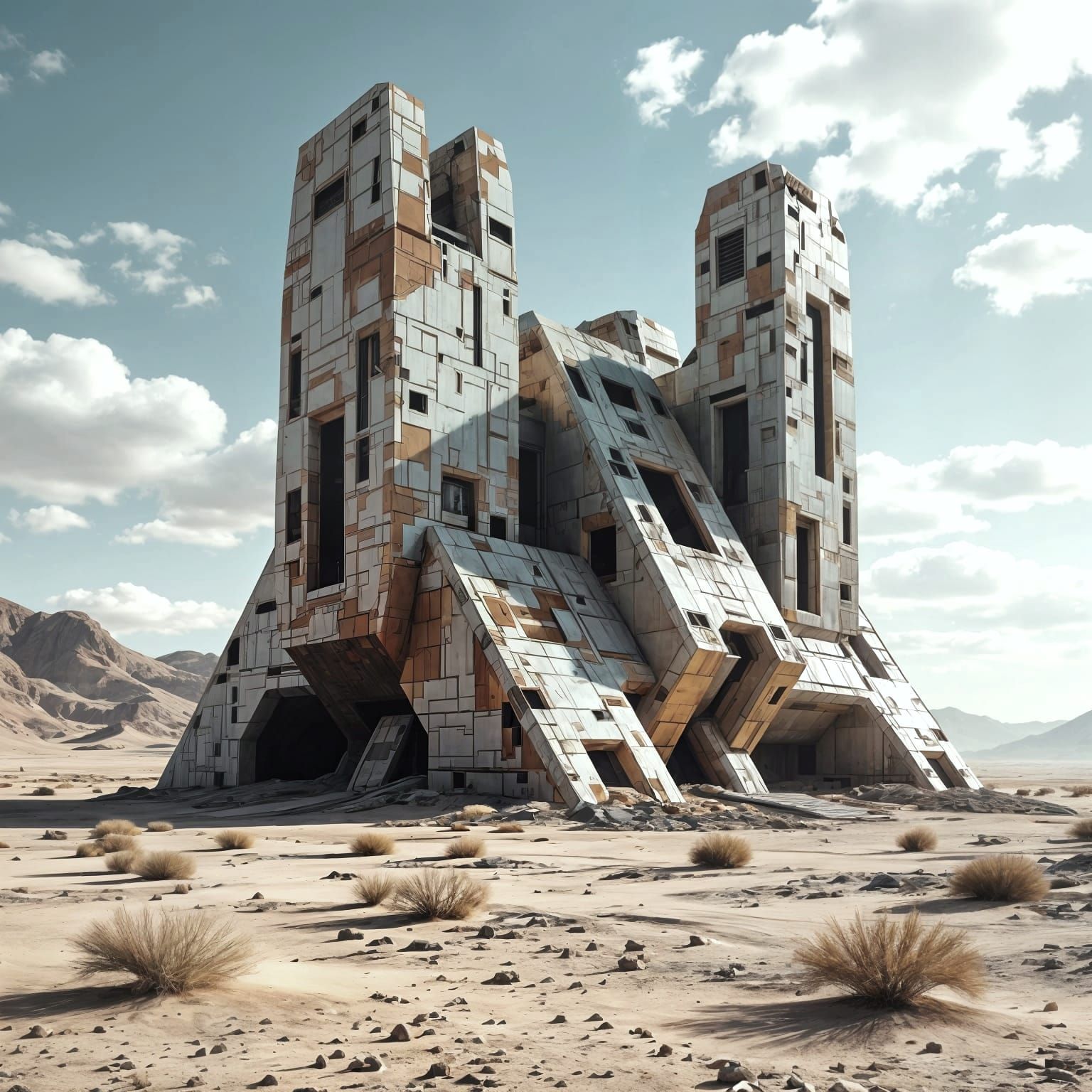 Cyberpunk Desert Structures in Dramatic Lighting