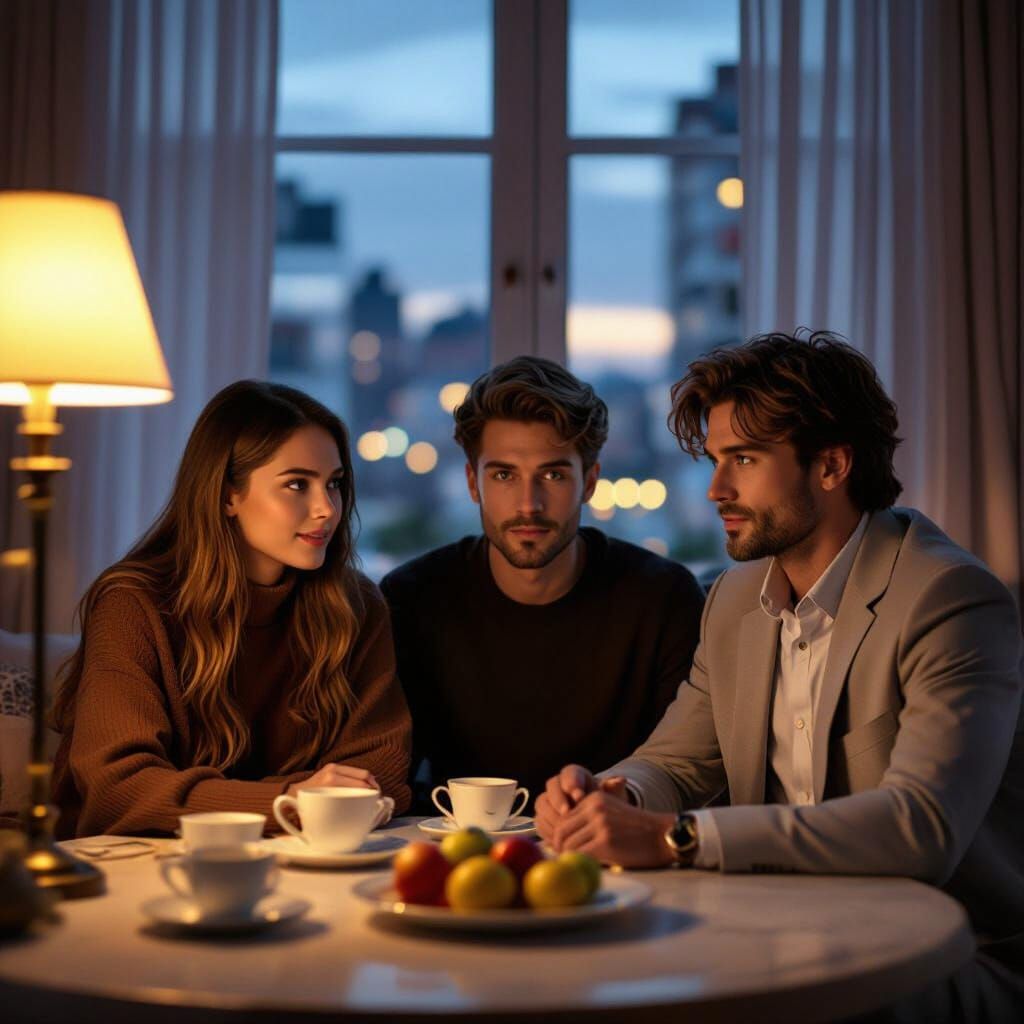 Cozy City Apartment Interior at Dusk with Soft Lighting