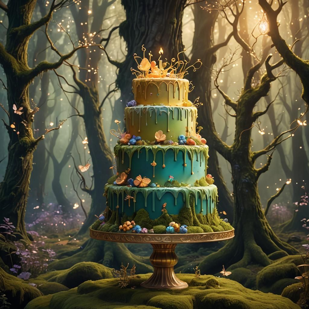 Fantastical Cake in Enchanted Forest Concept Art