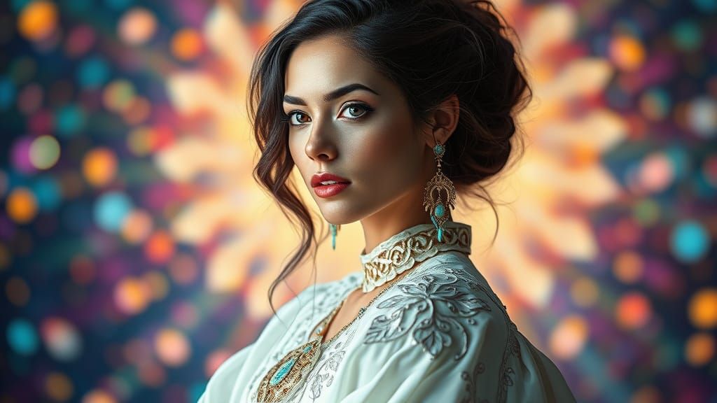 Ethereal Woman in Flowing White Attire