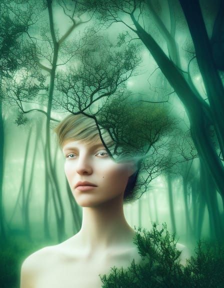 Mycelium Network Woman: Warped Perspective in 8K