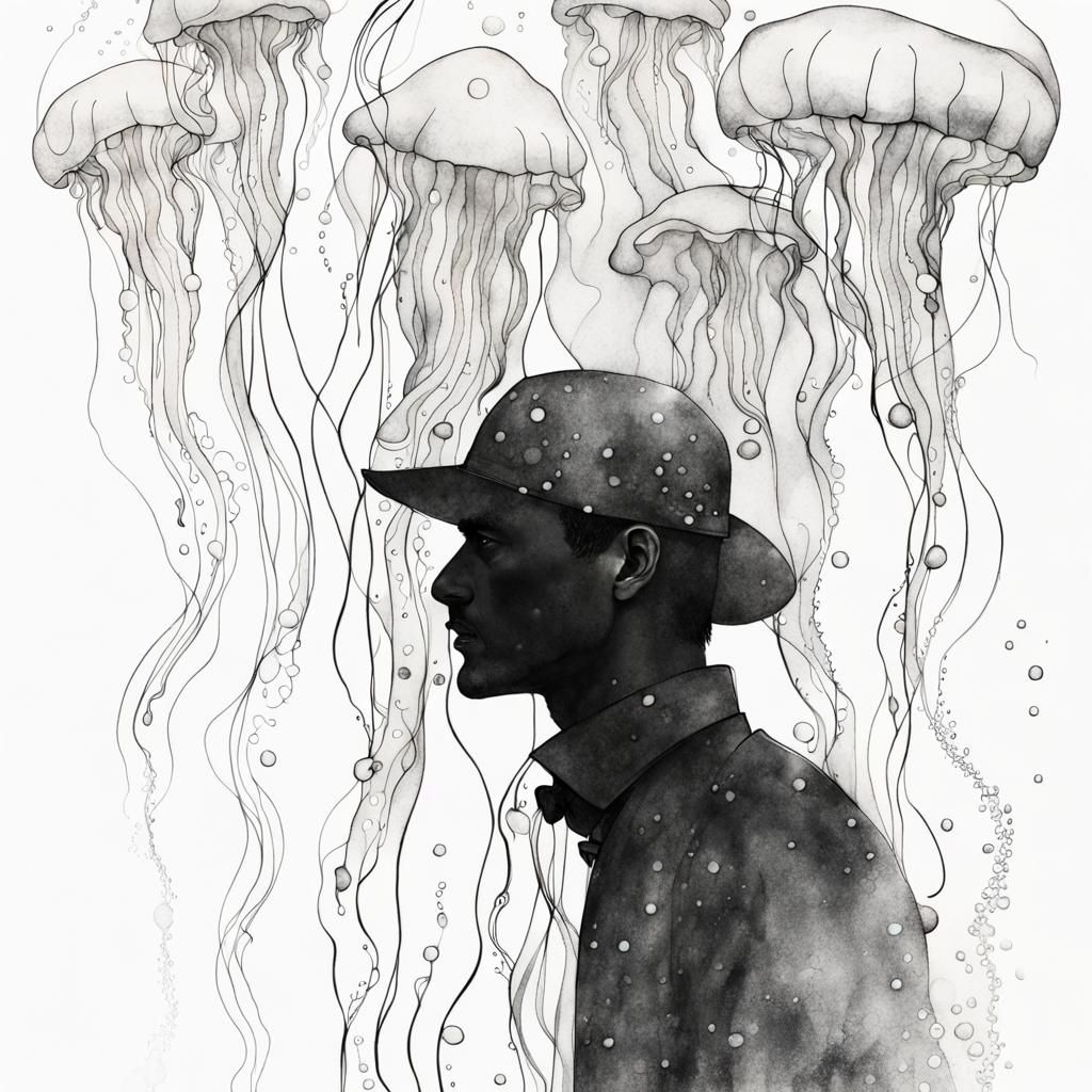 Bioluminescent Jellyfish Double Exposure Portrait