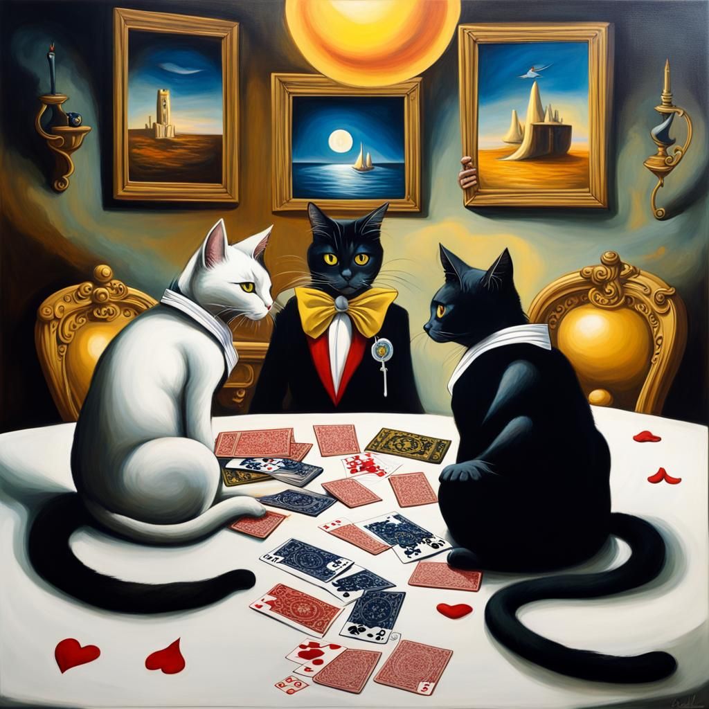 Sailor Moon Cats Play Poker in Dali Style