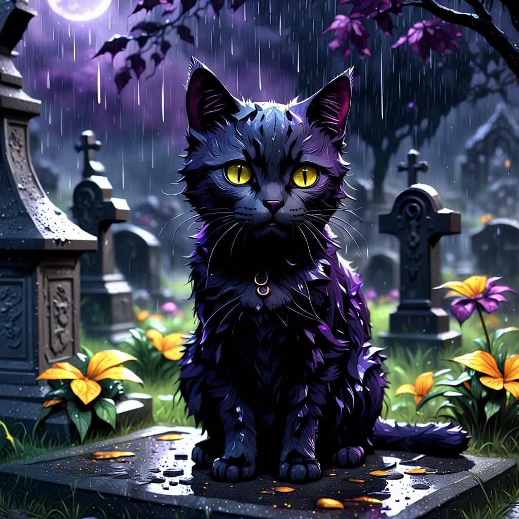 Crying Cat in the Rain: Dark Fantasy Art