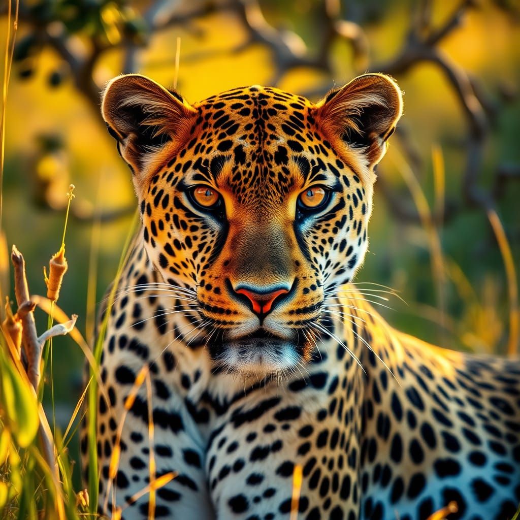 Regal Savannah Leopard in Warm Golden Light