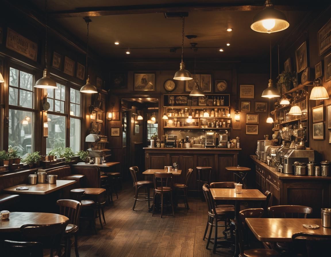 Nostalgic Cafe Interior in Cinematic Lighting