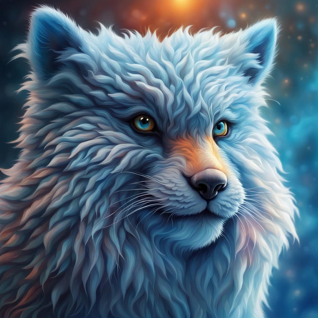 Fluffy Blue Animal with Colorful Background: Hyperrealistic ...