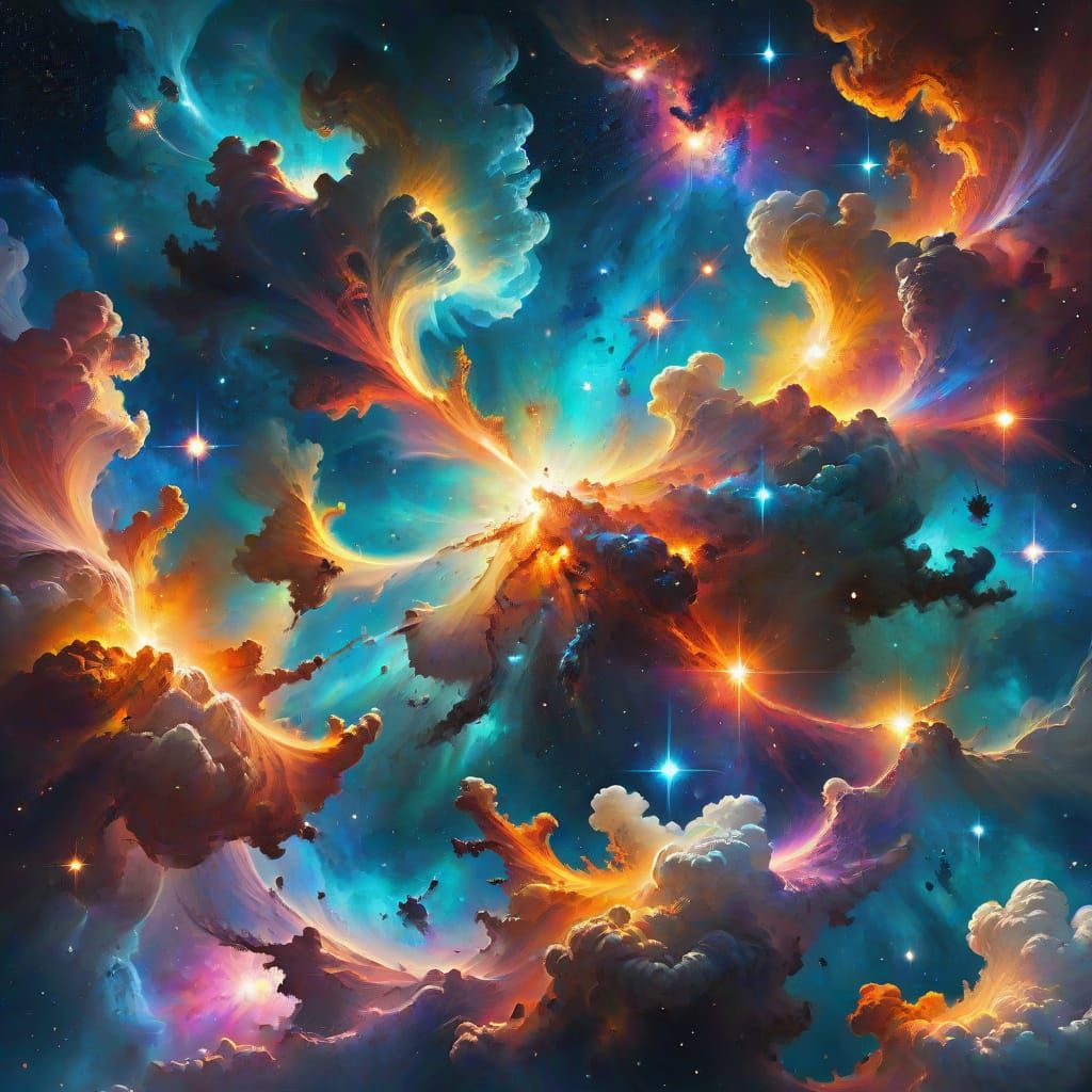 Vibrant Nebula in Space as Oil Painting