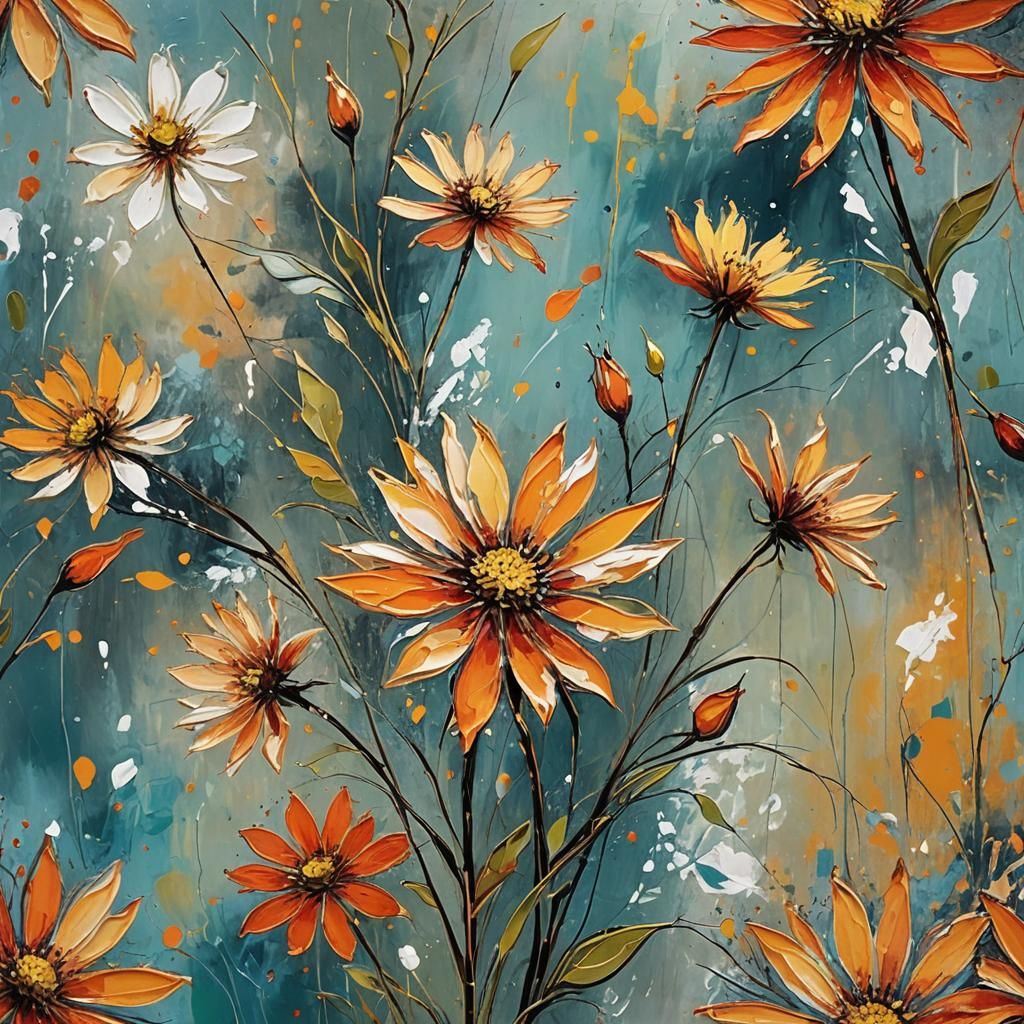 Abstract Floral Art: Rebirth in Complementary Colors