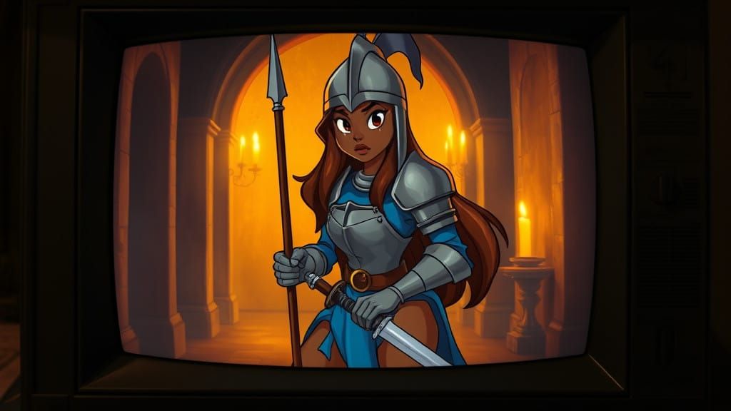 A Lone Lady Knight in a Rich Castle Halls