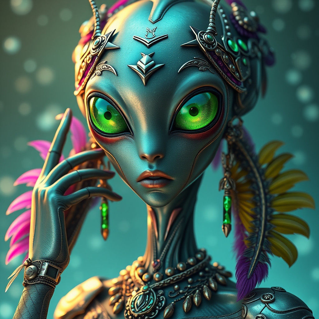 Alien Woman with Emerald Eyes in Dark Fantasy Style
