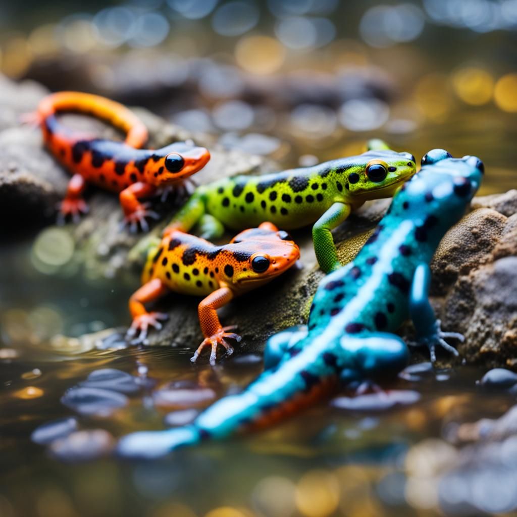 Colorful Salamanders Swimming: Professional Nature Photograp...