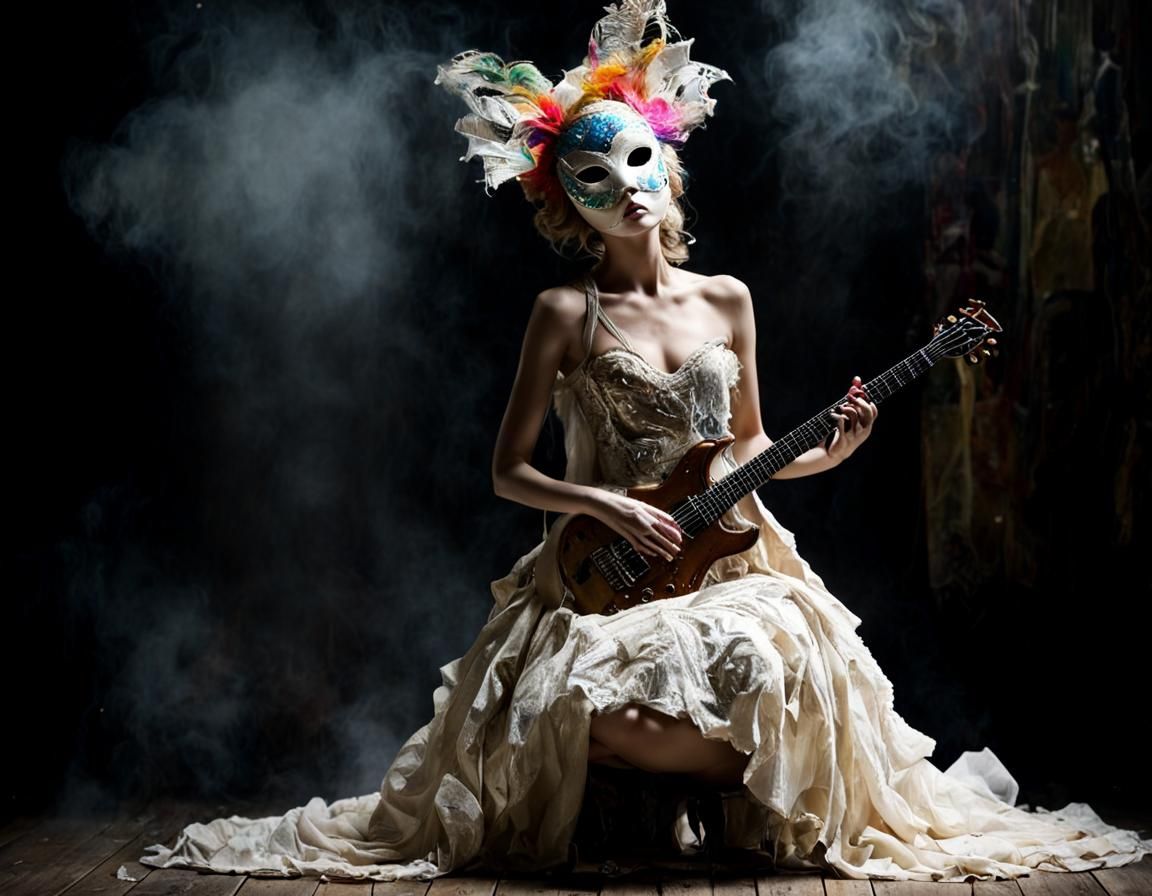 Grungy Dreamcore Doll in Masquerade Mask
