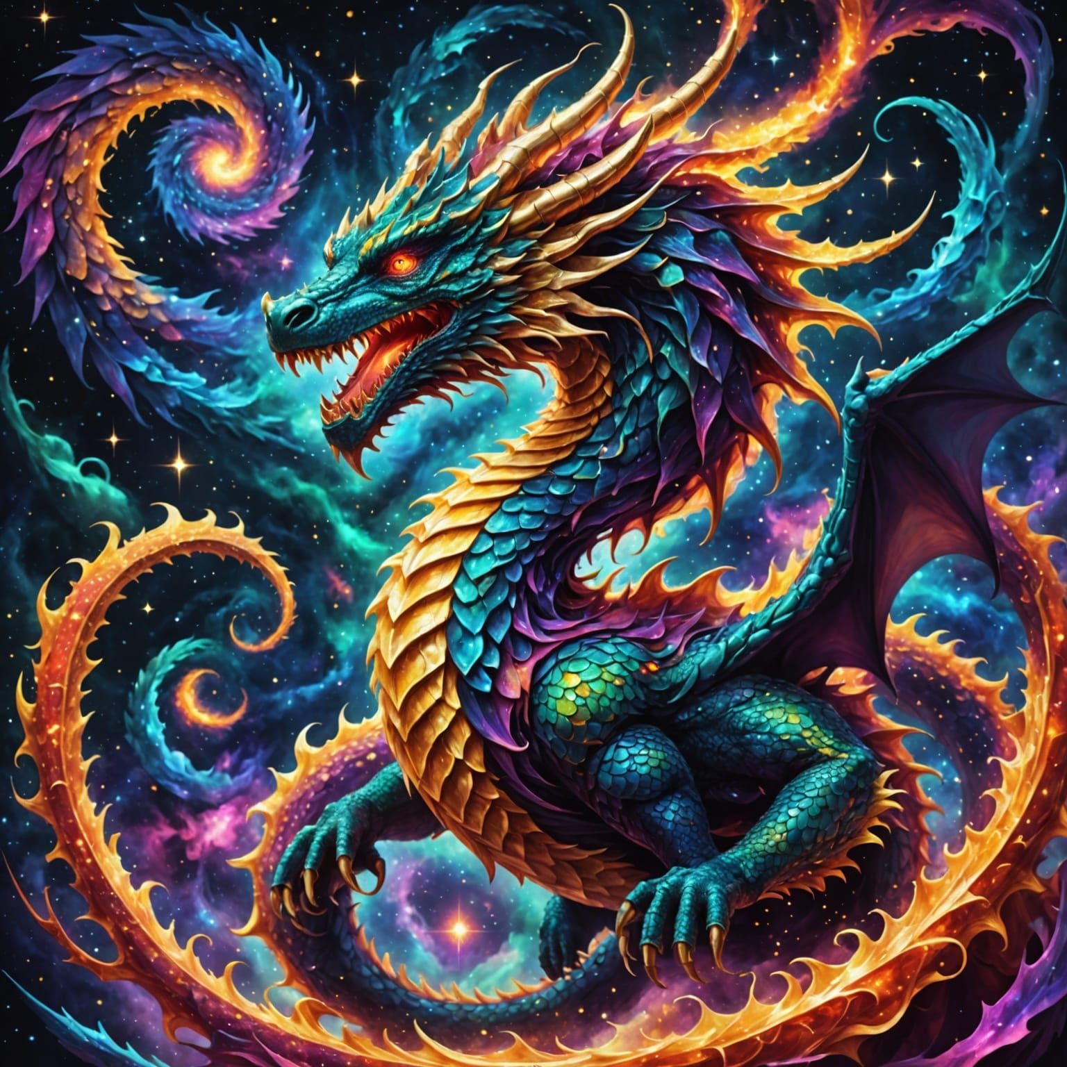 Celestial Dragon Spiraling Through Cosmic Nebula