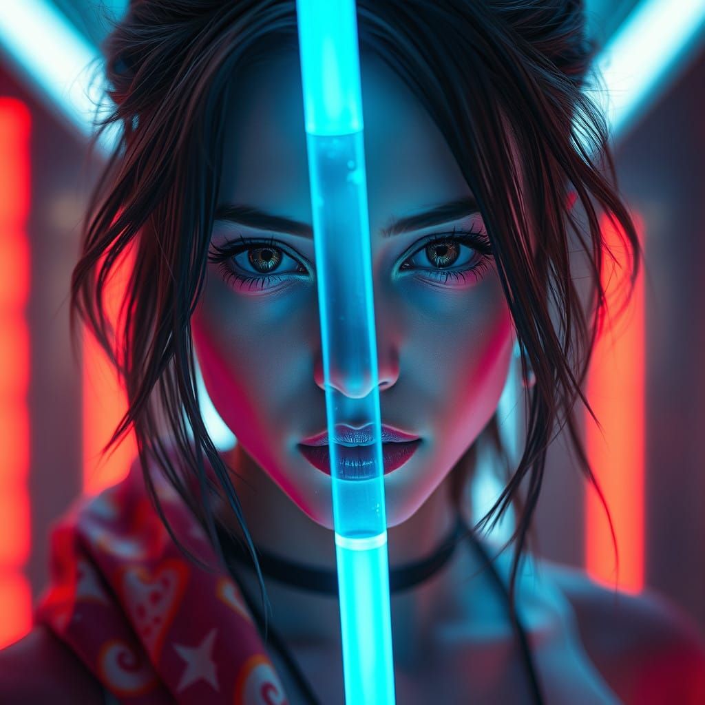 Cyborg Goddess in Ethereal Neon