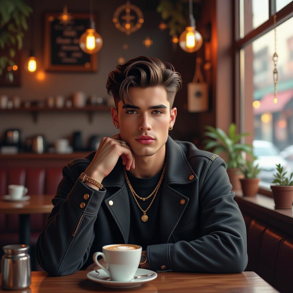 Grunge Aesthetic Man in Celestial Cafe