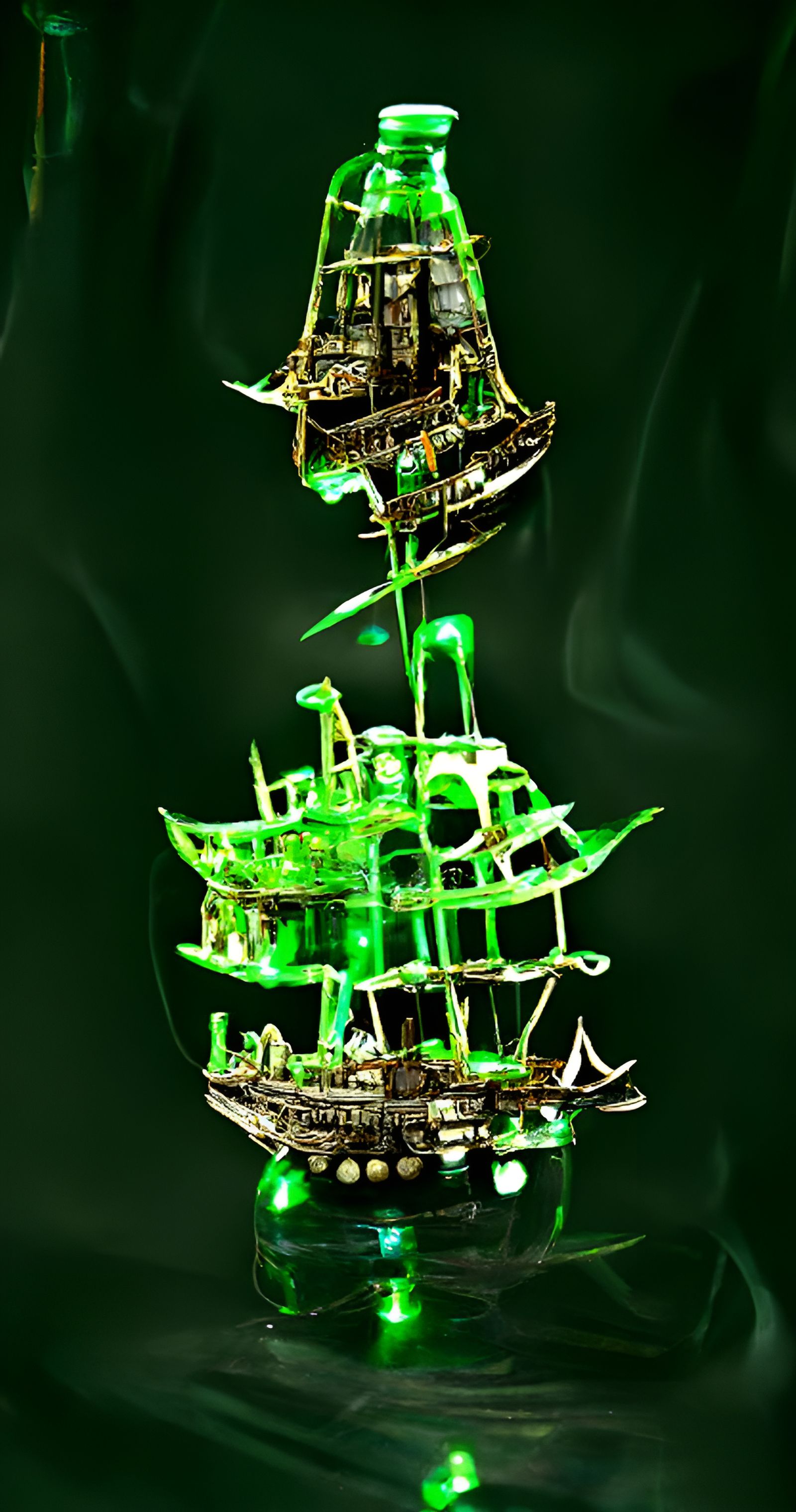 Glowing Green Pirate Ship in a Bottle