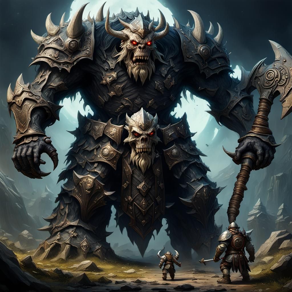 Armored Monster with Bone Axe: Dark Fantasy Art
