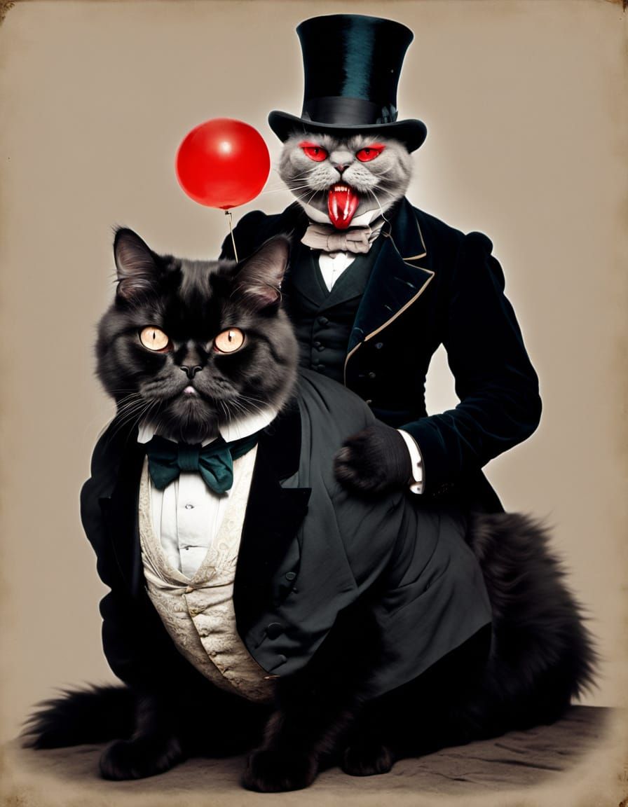 Giant Cat Surprise: Vintage Daguerreotype Photo