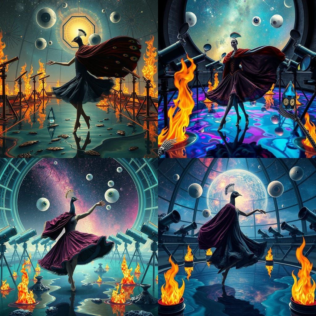 Surreal Liquid Flame Observatory with Peacock Dancer