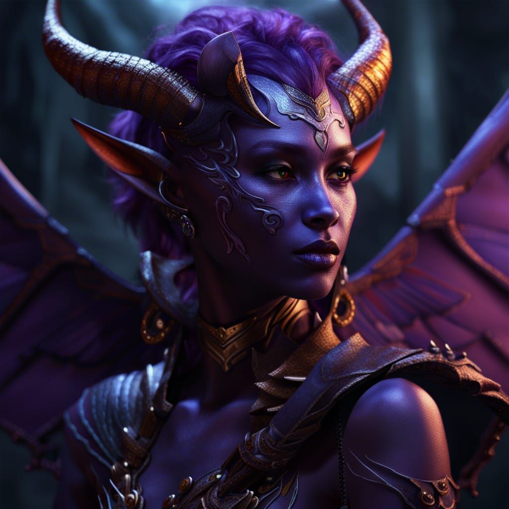 Stunning Winged Tiefling in Detailed Fantasy Art