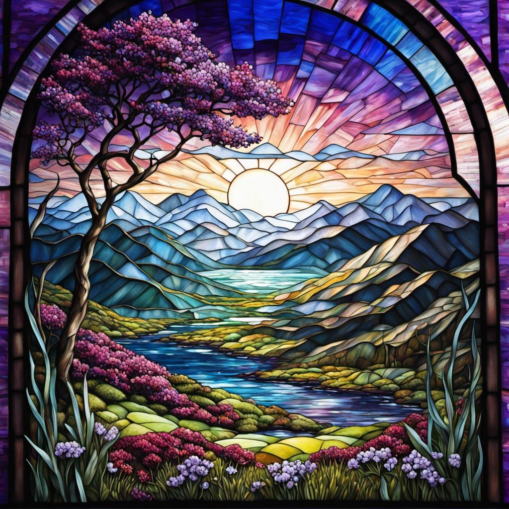 Spectacular Scottish Moor in 3D Stained Glass Style