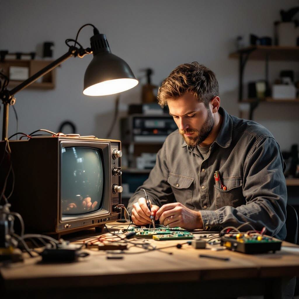 Radio Technician Repairs Old Television Realistically