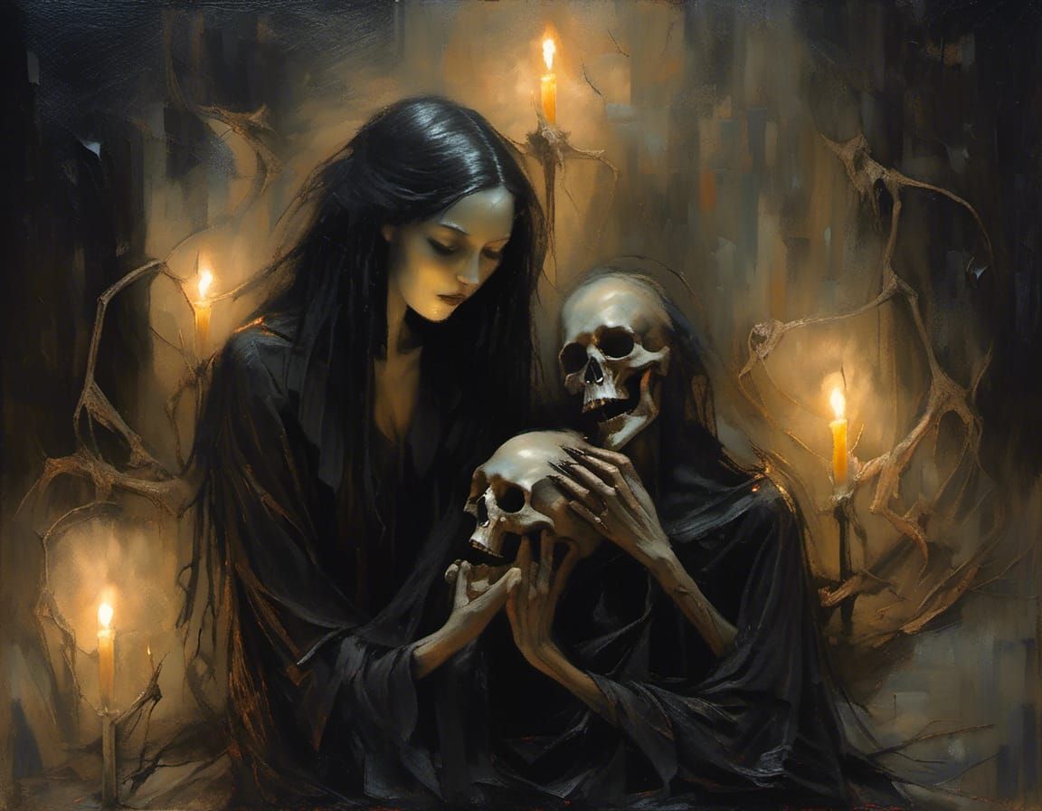 Ethereal Whisper: A Dark Impasto Fantasy