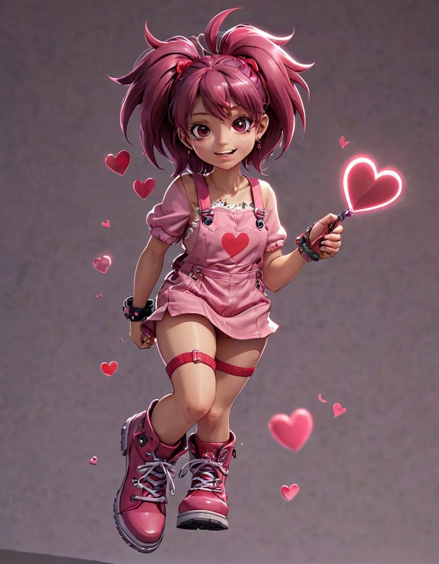 Anime Girl in Pink Dress, Manga Style Illustration