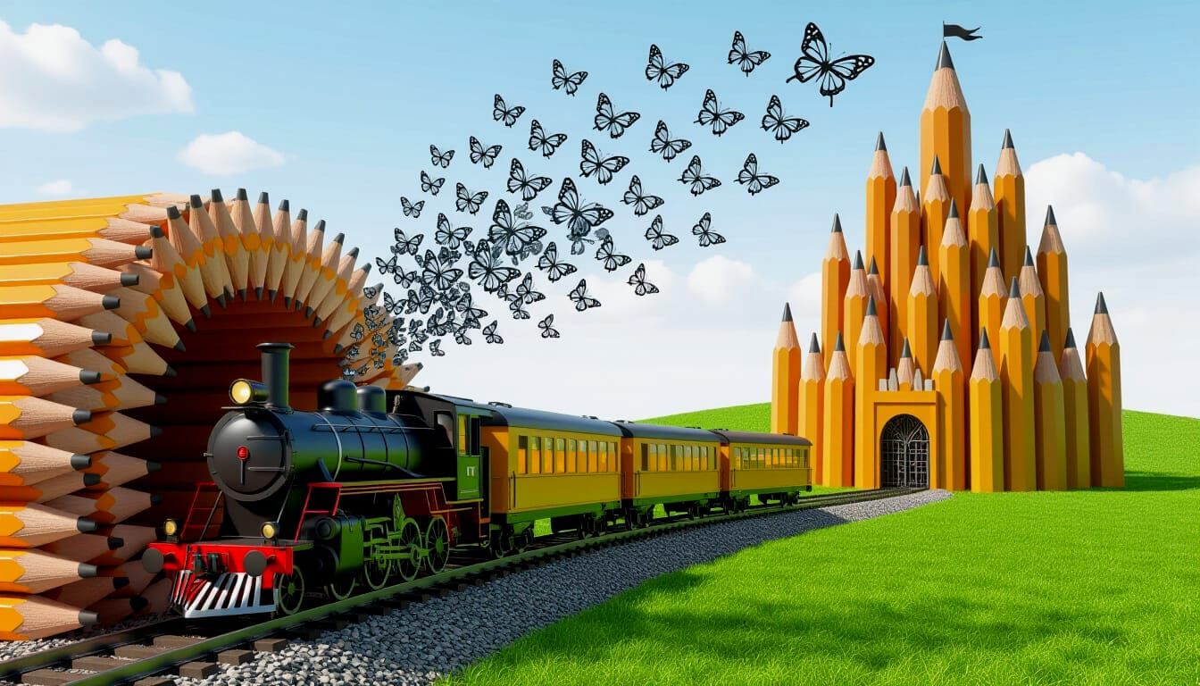 Pencil Transformation into Train and Forest Landscape