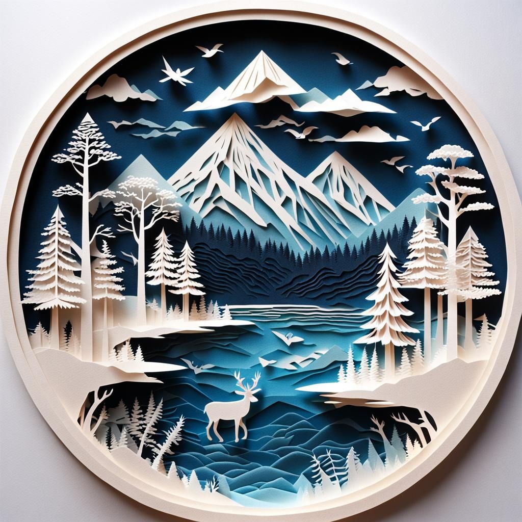 Detailed Kirigami Paper-Cut Landscapes